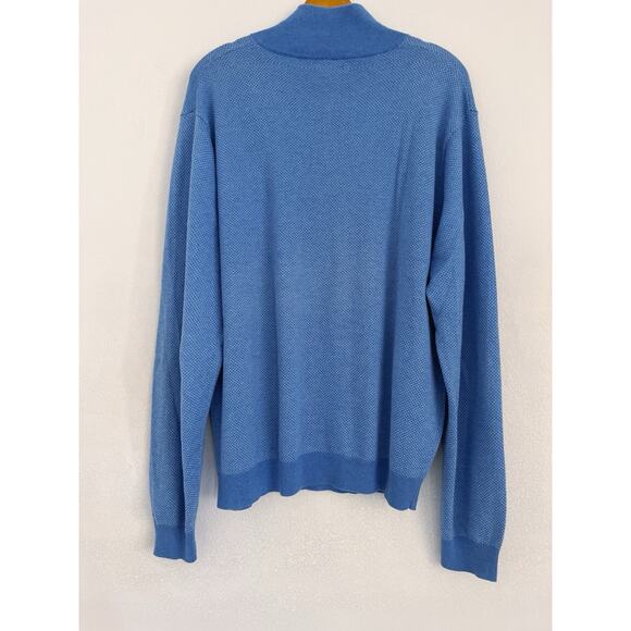 Lincs Cashmere Blend Sweater Men XL Blue High Neck 1/4 Zipper Dots Cozy Stretch - Picture 2 of 12